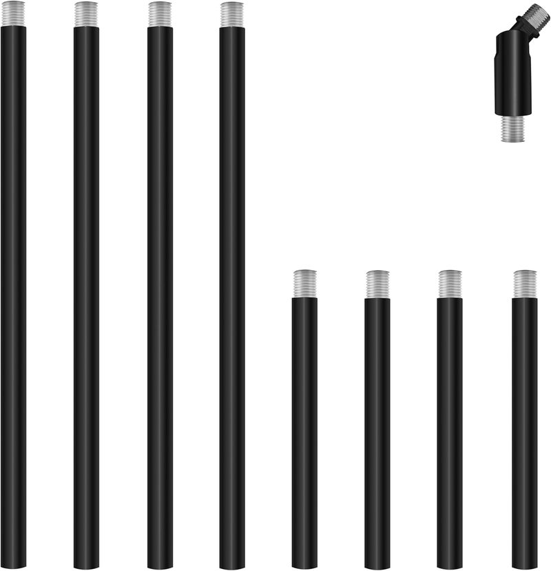 MAYOMAJO 8 Pieces M10 Threaded Extension Poles Lighting Fixture Downrods Stems & 180 Degrees Sloped Ceiling Adapter Kits for Pendant Light, Island Lighting, Chandeliers (Black) - Image 1